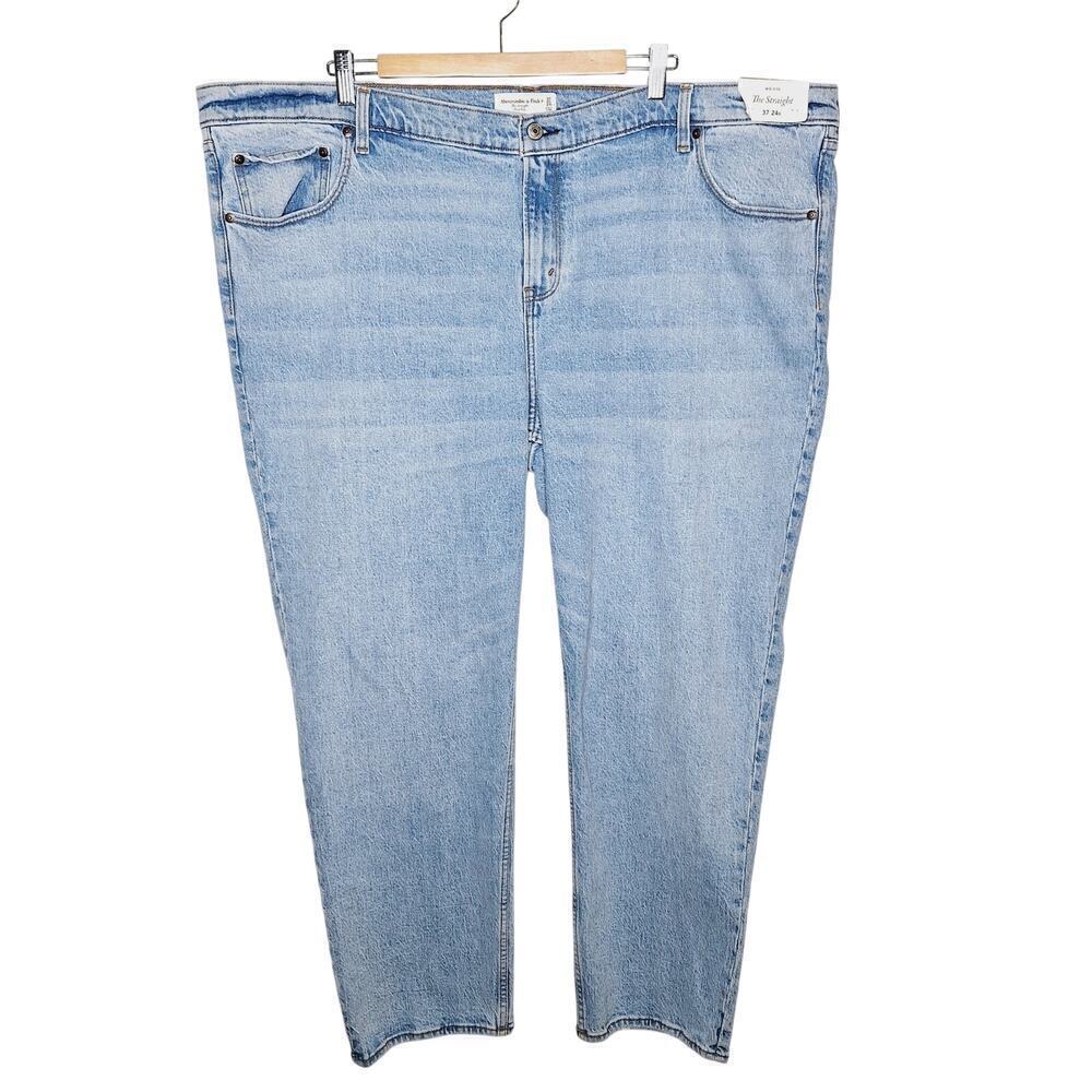 Abercrombie & Fitch The Straight Mid Rise Denim Jeans 37 / 24 R Light Blue Wash